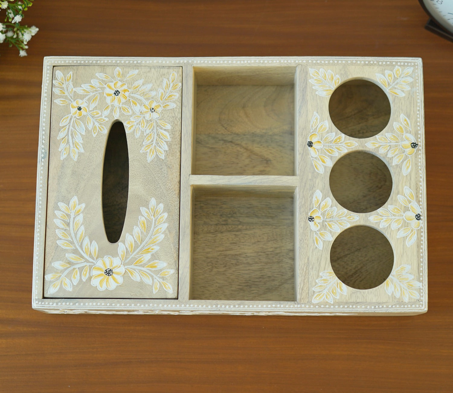 Adiva Floral Hand Painted Multistorage Wooden Tray