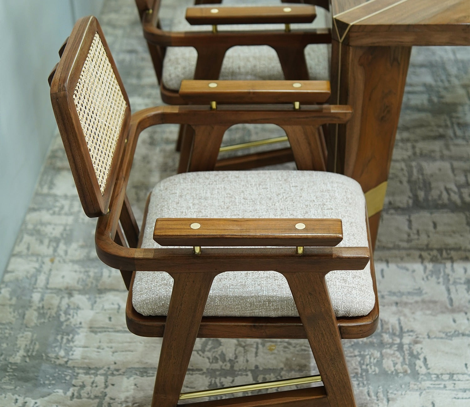 Asav Teak Wood Arm Chair with Cane (Teak Finish)