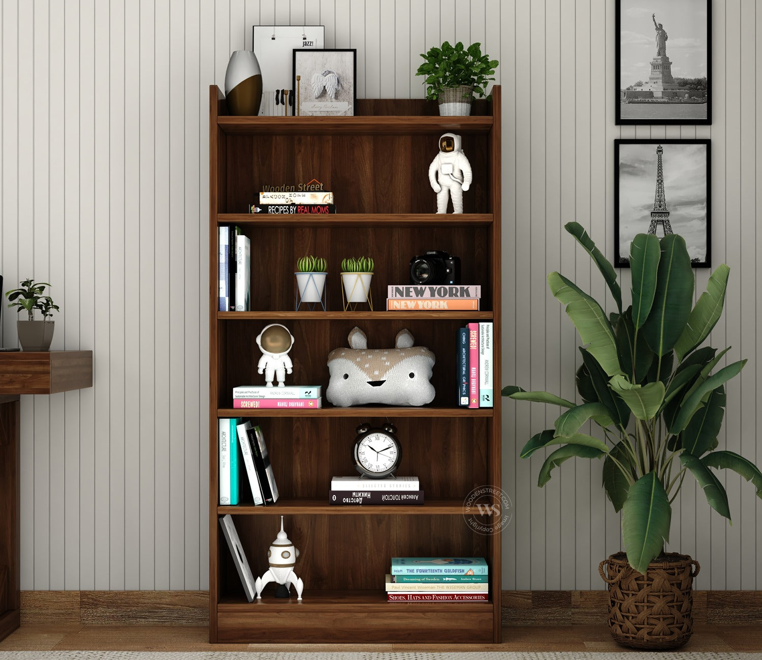 Arcane Engineered Wood Book Shelf With Multiple Storage Space (Columbian Walnut Finish)