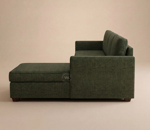 Albus L-Shape 5 Seater Right Aligned Sofa (Cotton, Sage Green)