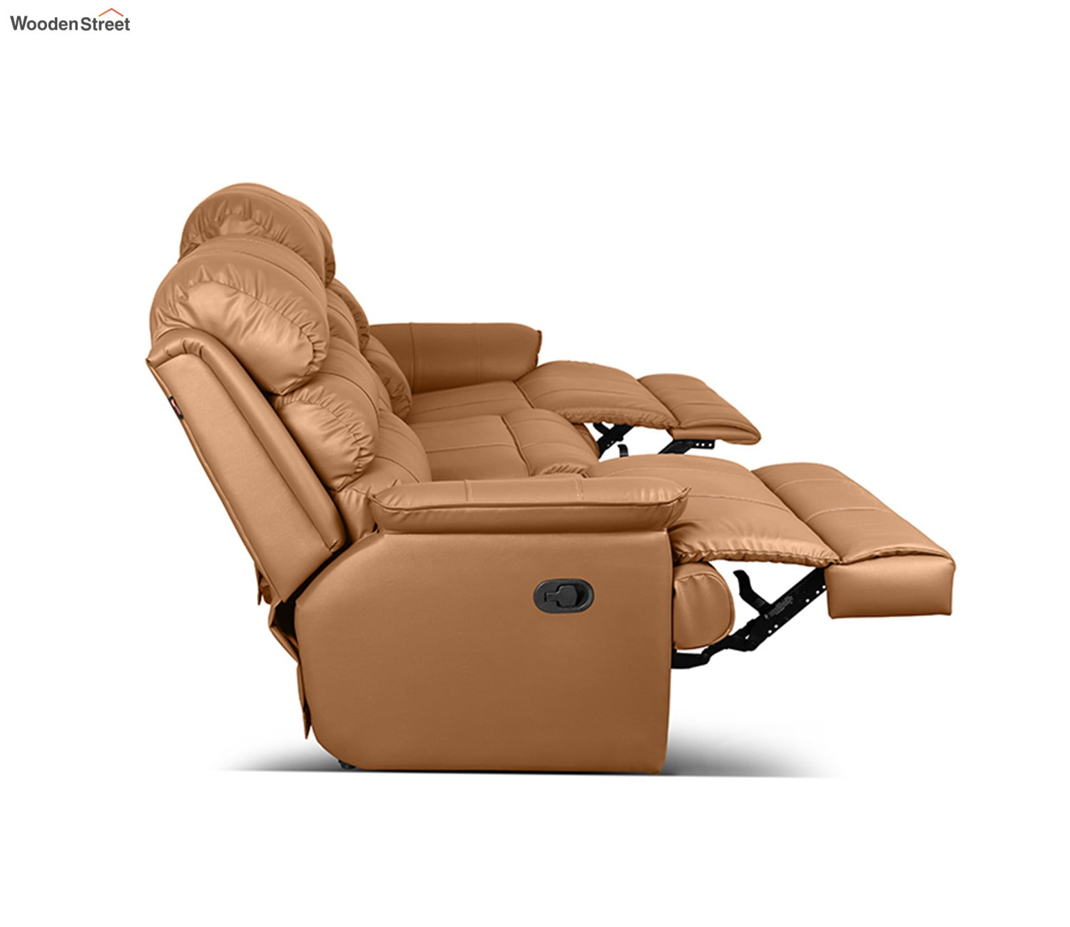 Valencia Motorized Leatherette Three Seater All Seat Recliner (Brown Upholstery)