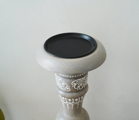 Ira Traditional Designer Hand Painted Wooden Pillar Candle Stand