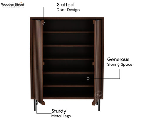Oxfora Premium Solid Wood Shoe Cabinet With Slatted Doors (Mango Wood, Teak Finish)