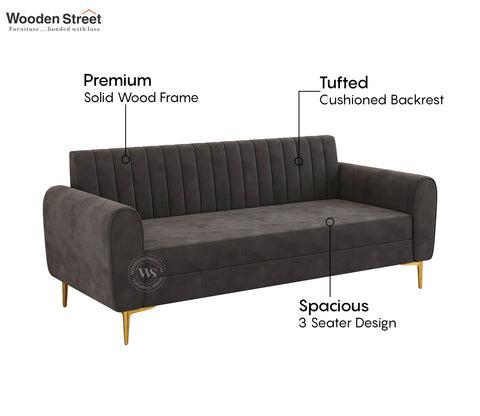 Medusa 3 Seater Fabric Sofa (Velvet, Graphite Grey)