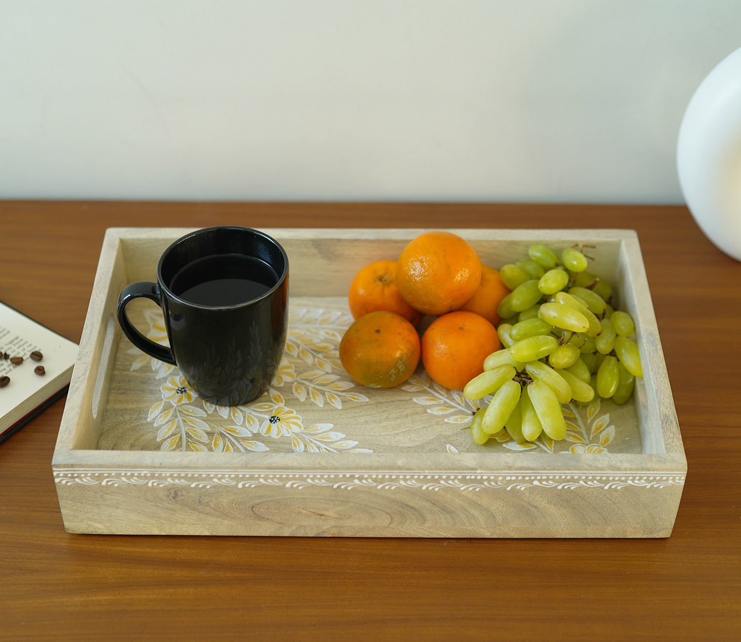 Adiva Floral Hand Painted Wooden Rectangle Serving Tray