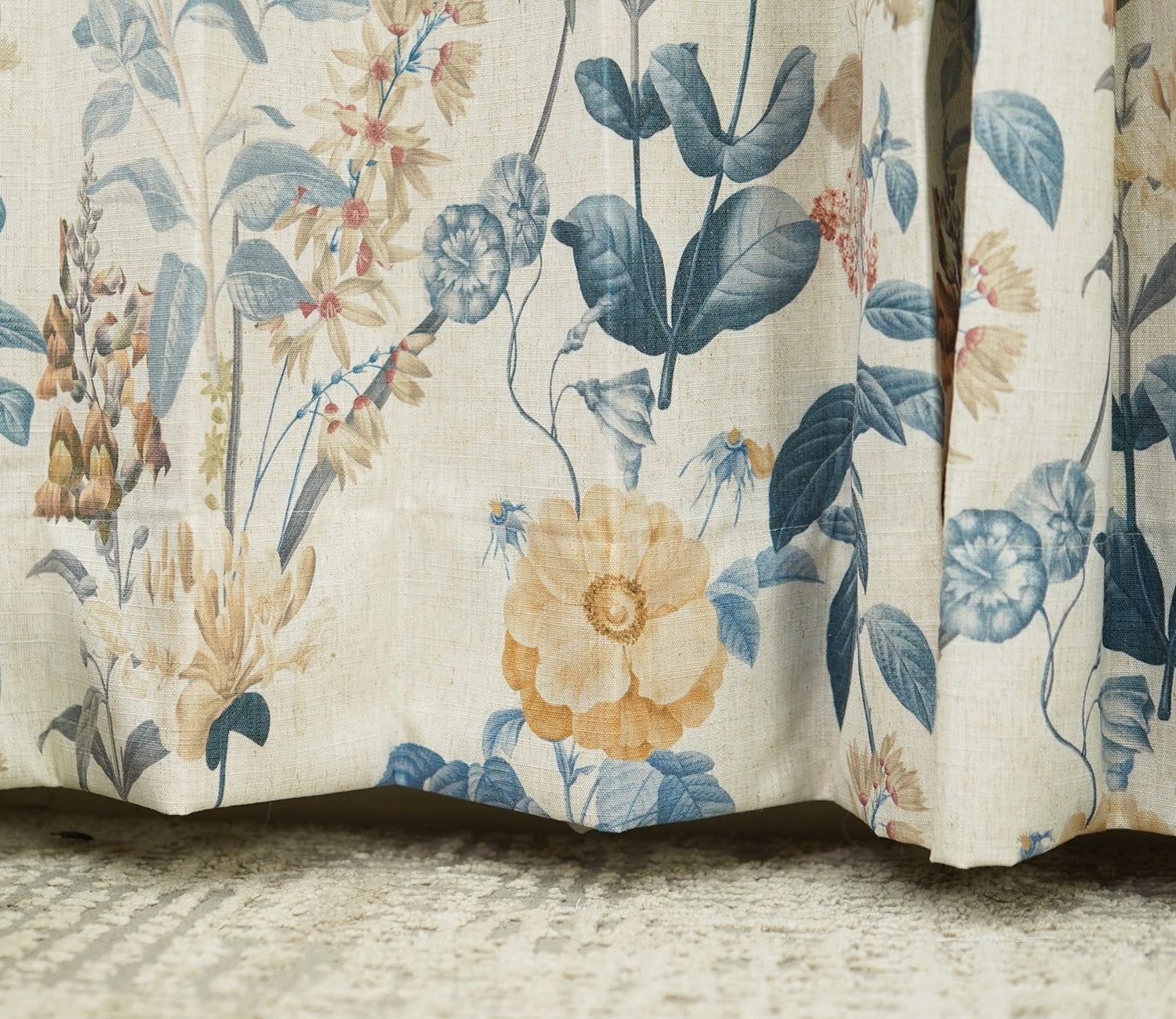 Leafy Floral Print Light-Filtering Door Curtains Set of 2 (Blue, 7 Feet)