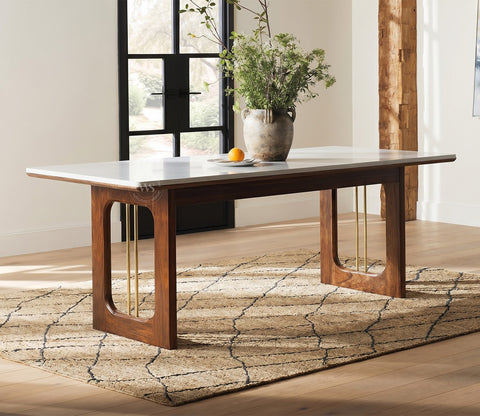 Kanak Designer 6 Seater Sheesham Wood Dining Table Set with Mishaan Quartz Top Table and Misha Chair (Teak Finish)