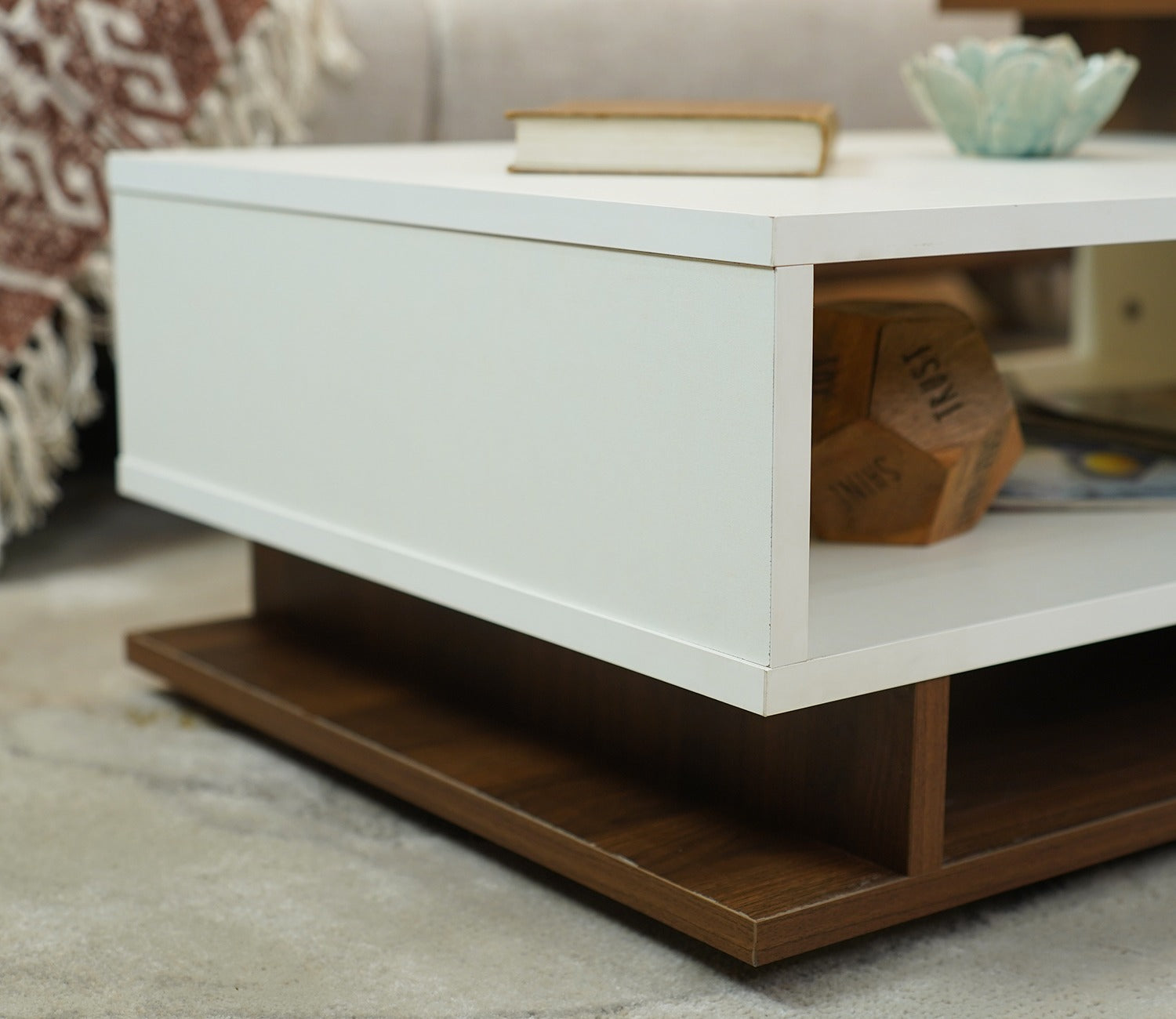Jevon Engineered Wood Dual Finish Coffee and Centre Table (Columbian Walnut White Finish)