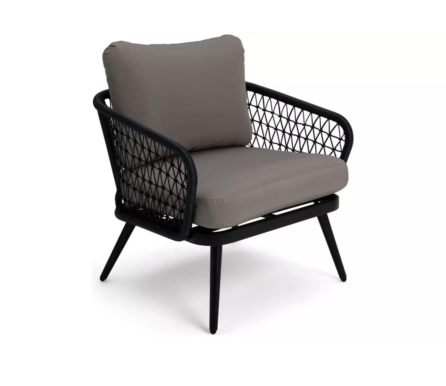 Grey Rope 4 Seater Sofa Set With Table And Black Cushions