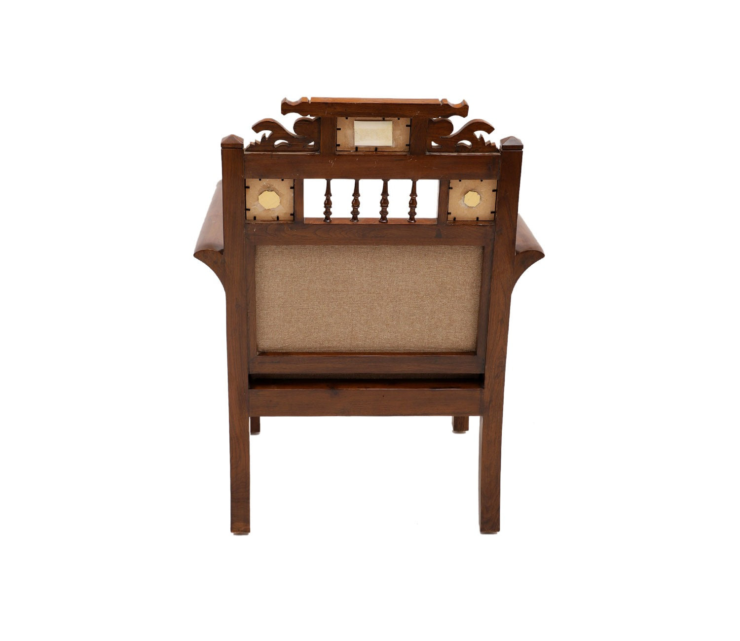 Maharaja-II Single Seater Sofa in Teakwood with Walnut Finish adorned with Dhokra Brass Frames