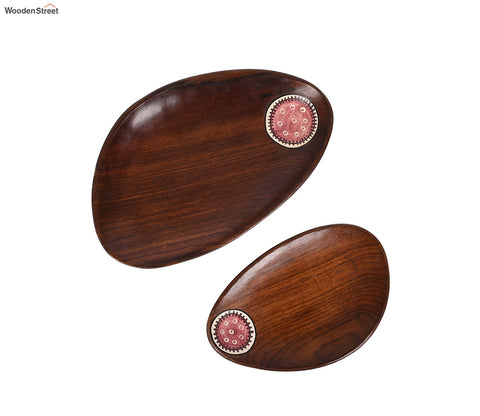 Tribal Art Wooden Platter Oval Shape Set of 2 (Handcrafted)