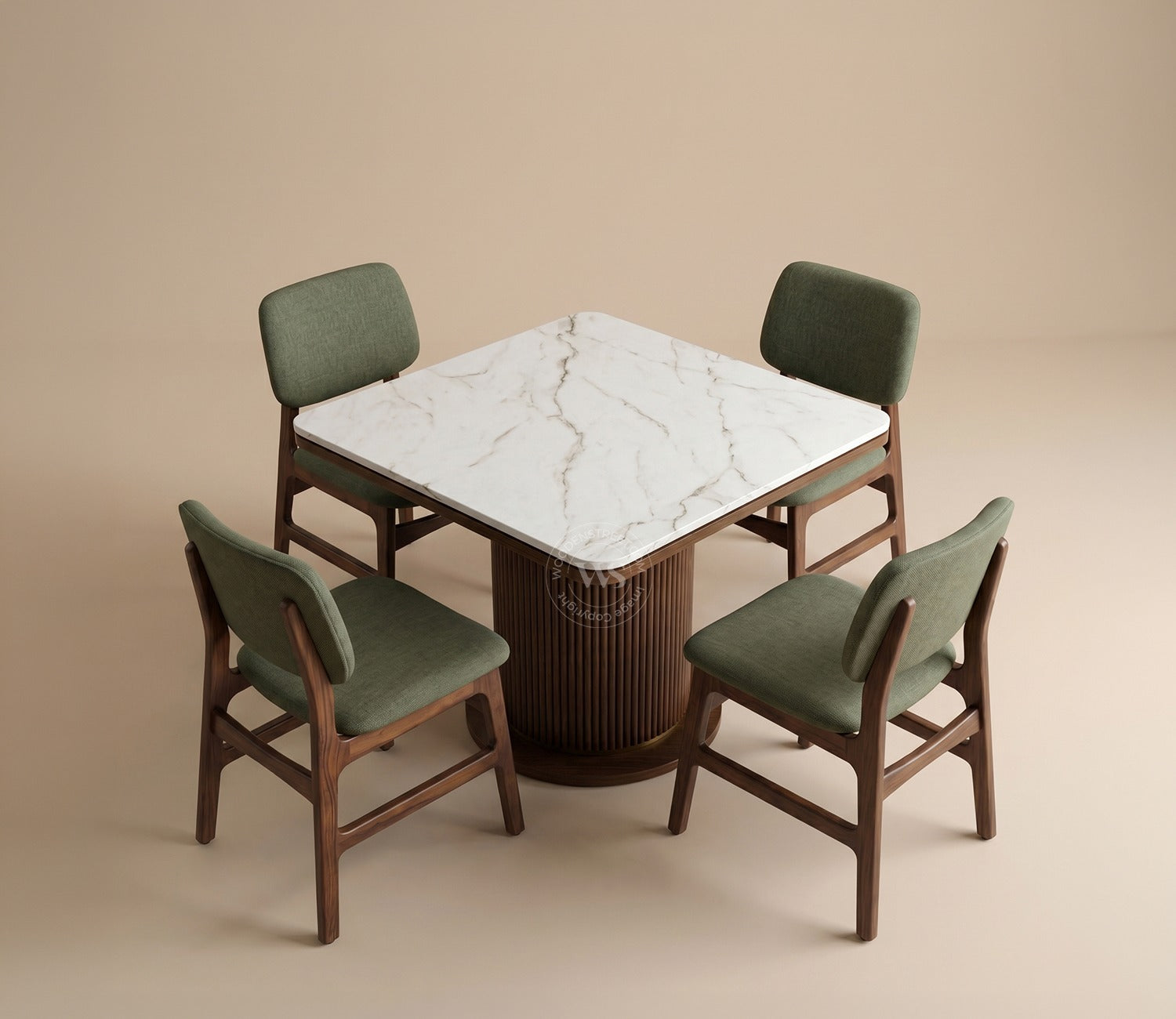 Samanvi 4 Seater Sheesham Wood Dining Table Set with Saumik Marble Top Table and Vinara Chair (Sage Green)
