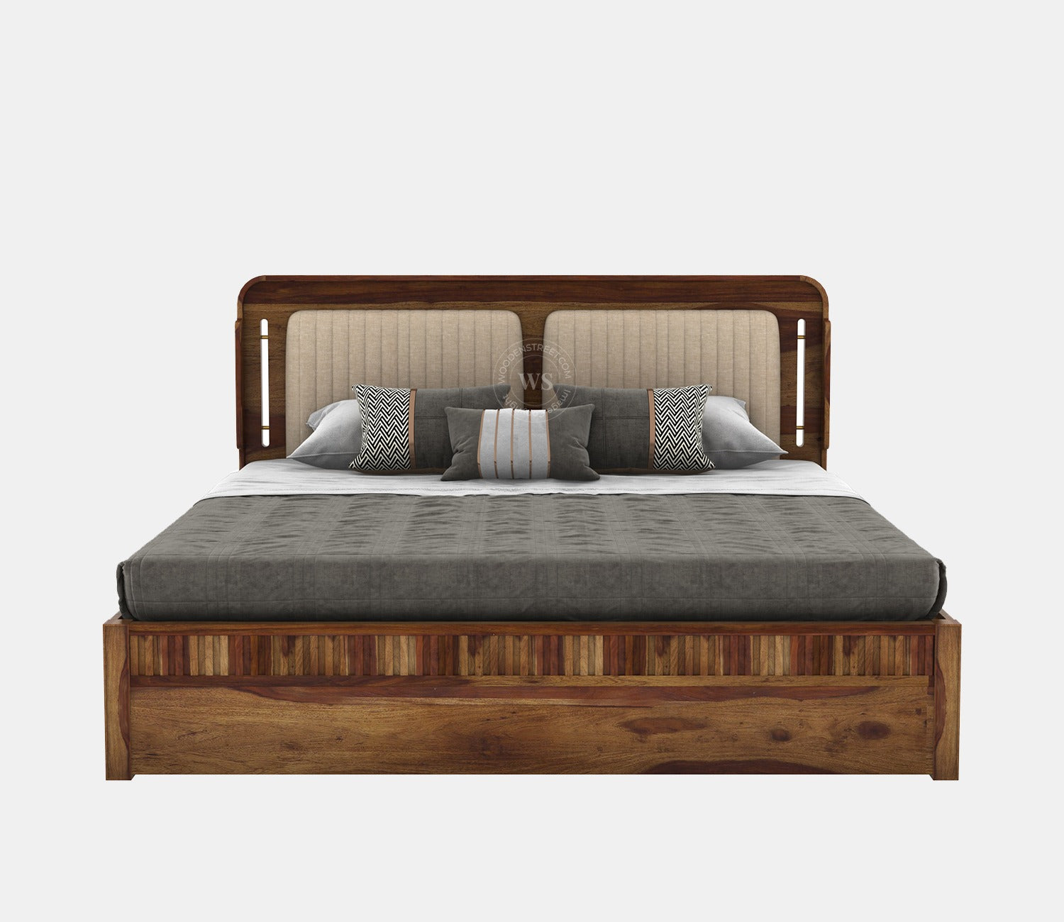 Lotus Premium Sheesham Wood Bed with Box Storage (King Size, Teak Finish)