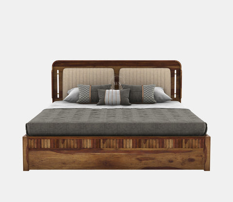 Lotus Premium Sheesham Wood Bed with Box Storage (King Size, Teak Finish)