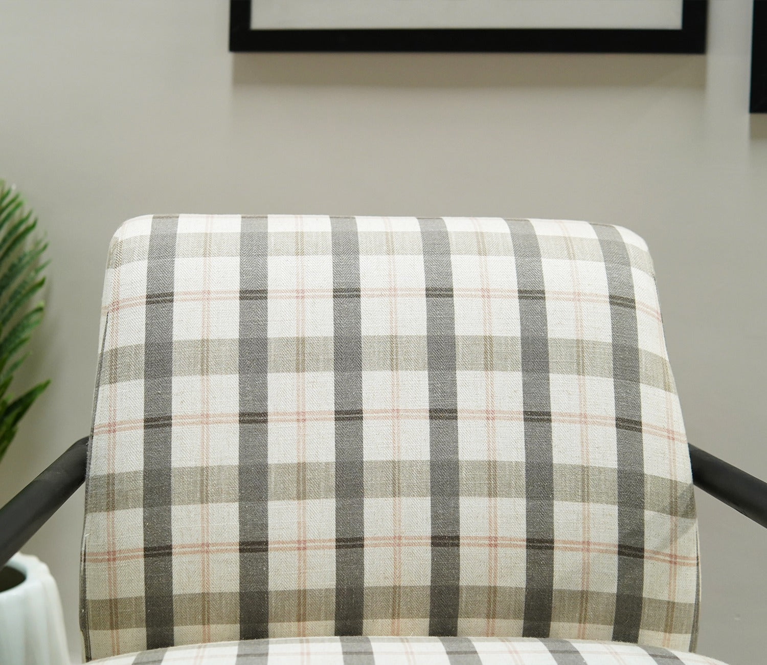 Valentina Metal Lounge Chair (Green Checkered, Black Finish)