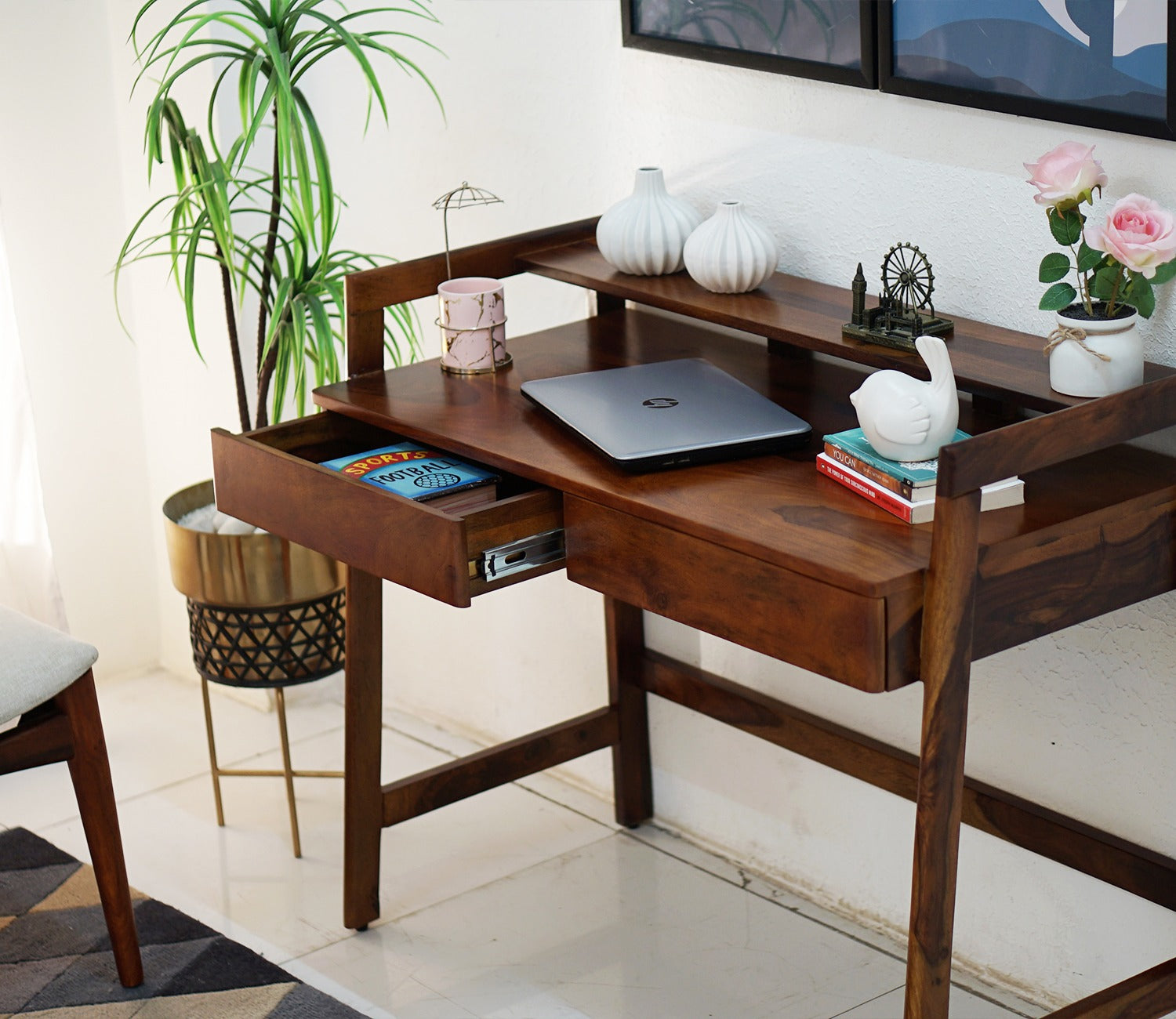 Aurelia Sheesham Wood Study Table (Honey Finish)