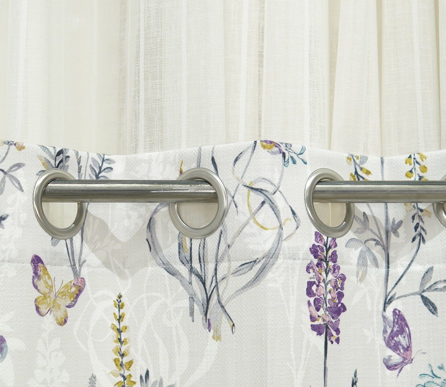 Grey Botanic Mist Floral Print Light-Filtering Door Curtains Set of 2 (Grey, 7 Feet)