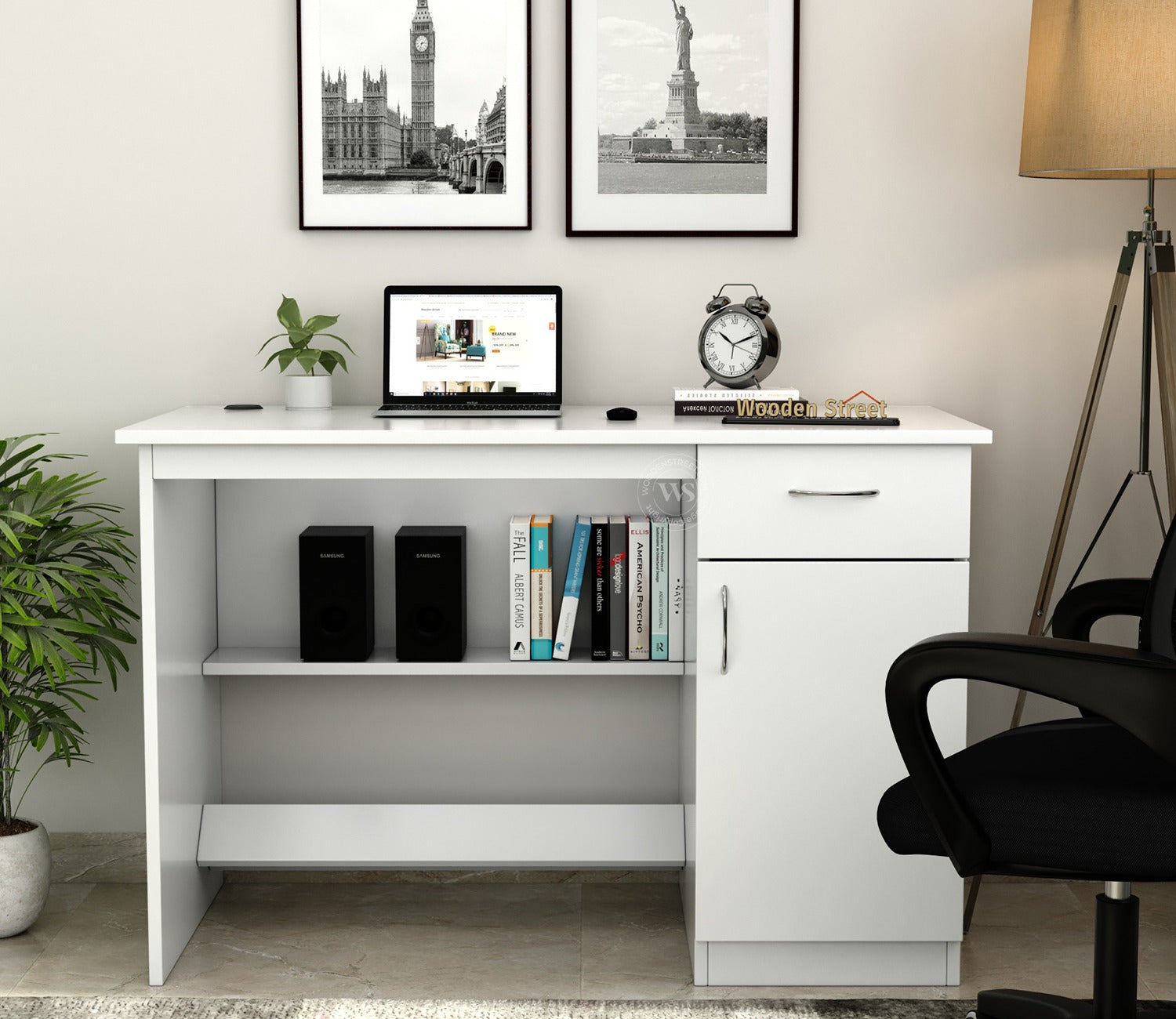 Ignite Premium Engineered Wood Study Table With Multiple Storage Space (Frosty White Finish)
