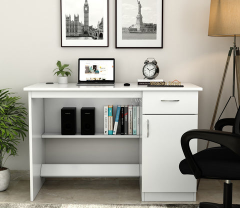 Ignite Premium Engineered Wood Study Table With Multiple Storage Space (Frosty White Finish)