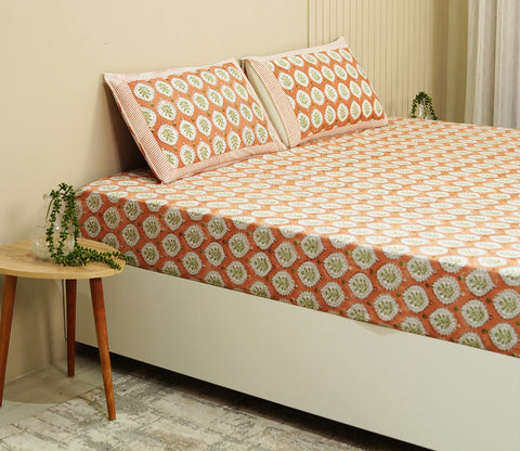 200 TC Floral Motif Double Bed Sheet - 100% Pure Cotton Bedsheet King Size With 2 Pillow Covers