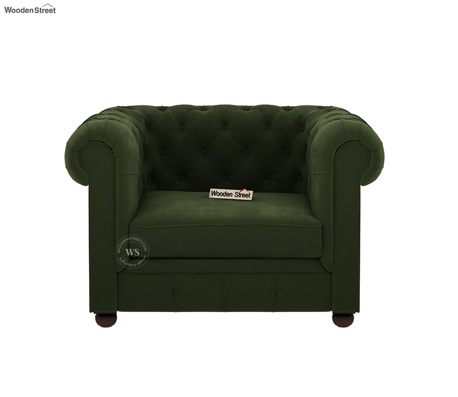 Henry 1 Seater Sofa (Velvet, Dark Olive Green)