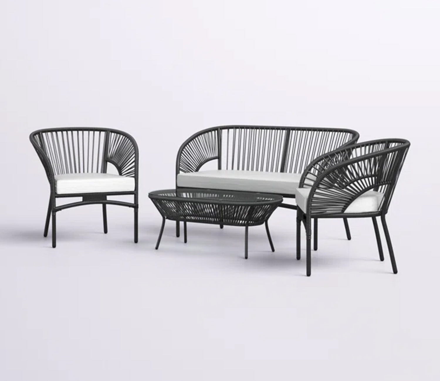 Black Rope 4 Seater With Table And Off-White Cushions
