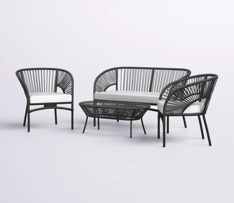 Black Rope 4 Seater With Table And Off-White Cushions
