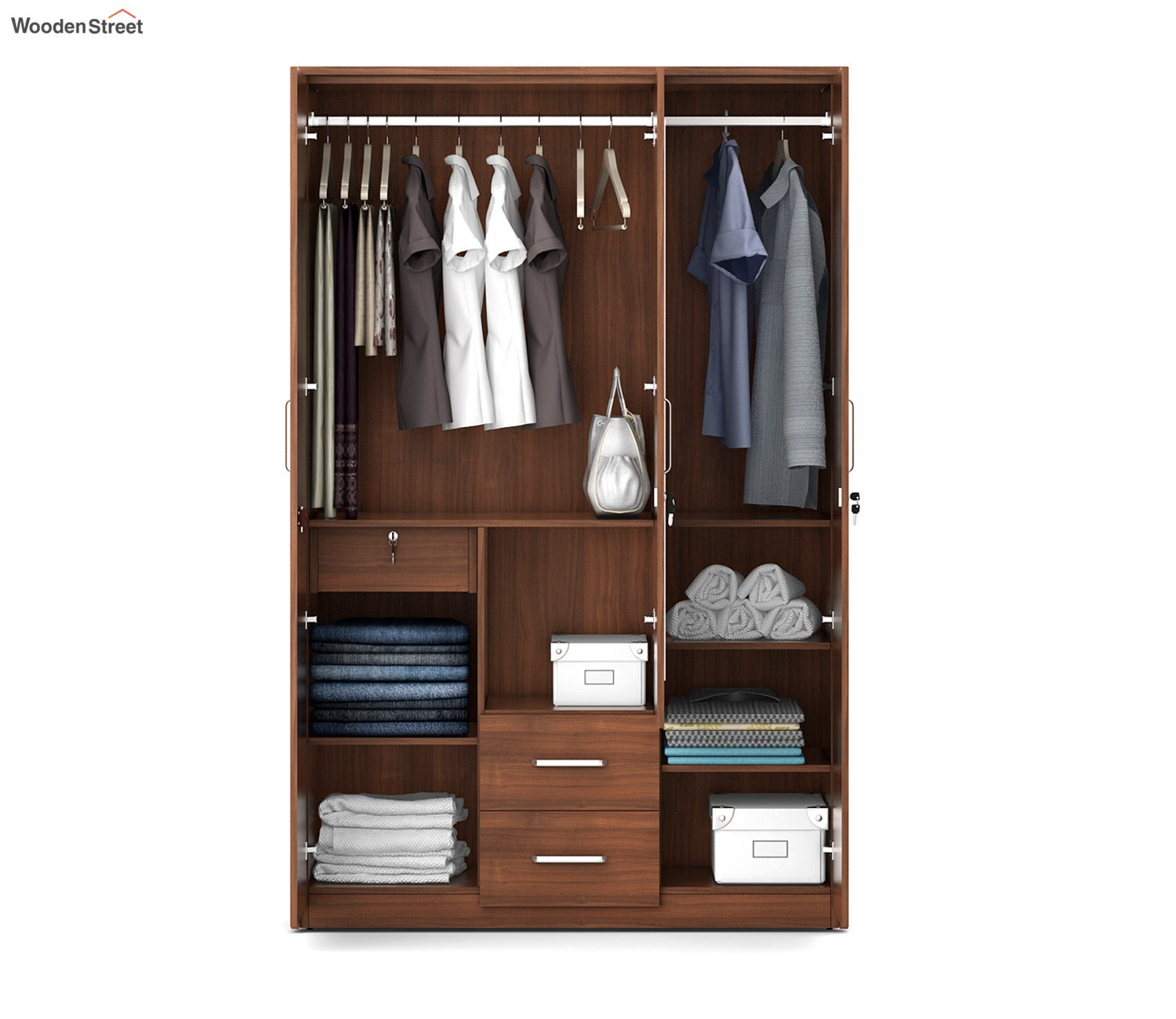 Kosmo Apex 3 Door Dresser Wardrobe (Exotic Teak Finish)