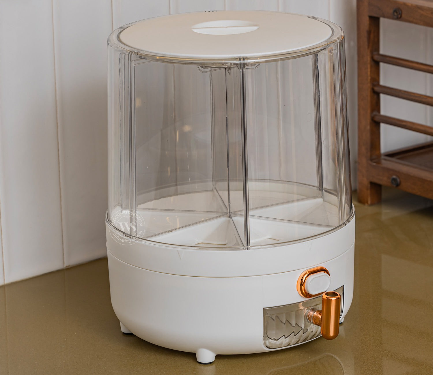 Rotarion 6- Compartment All-In-One Rotating Grain Dispenser (White, Large)