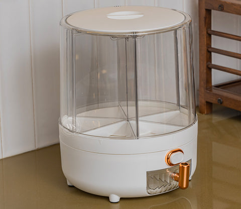 Rotarion 6- Compartment All-In-One Rotating Grain Dispenser (White, Large)
