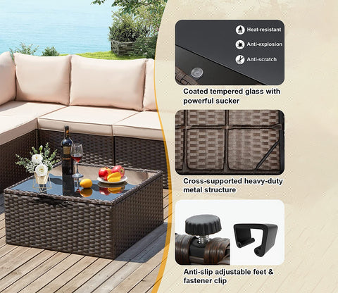 Dark Brown Rattan And Wicker Outdoor Furniture Set With Table