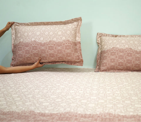 Acanthus Classic Printed King Size Bedsheet (Beige)
