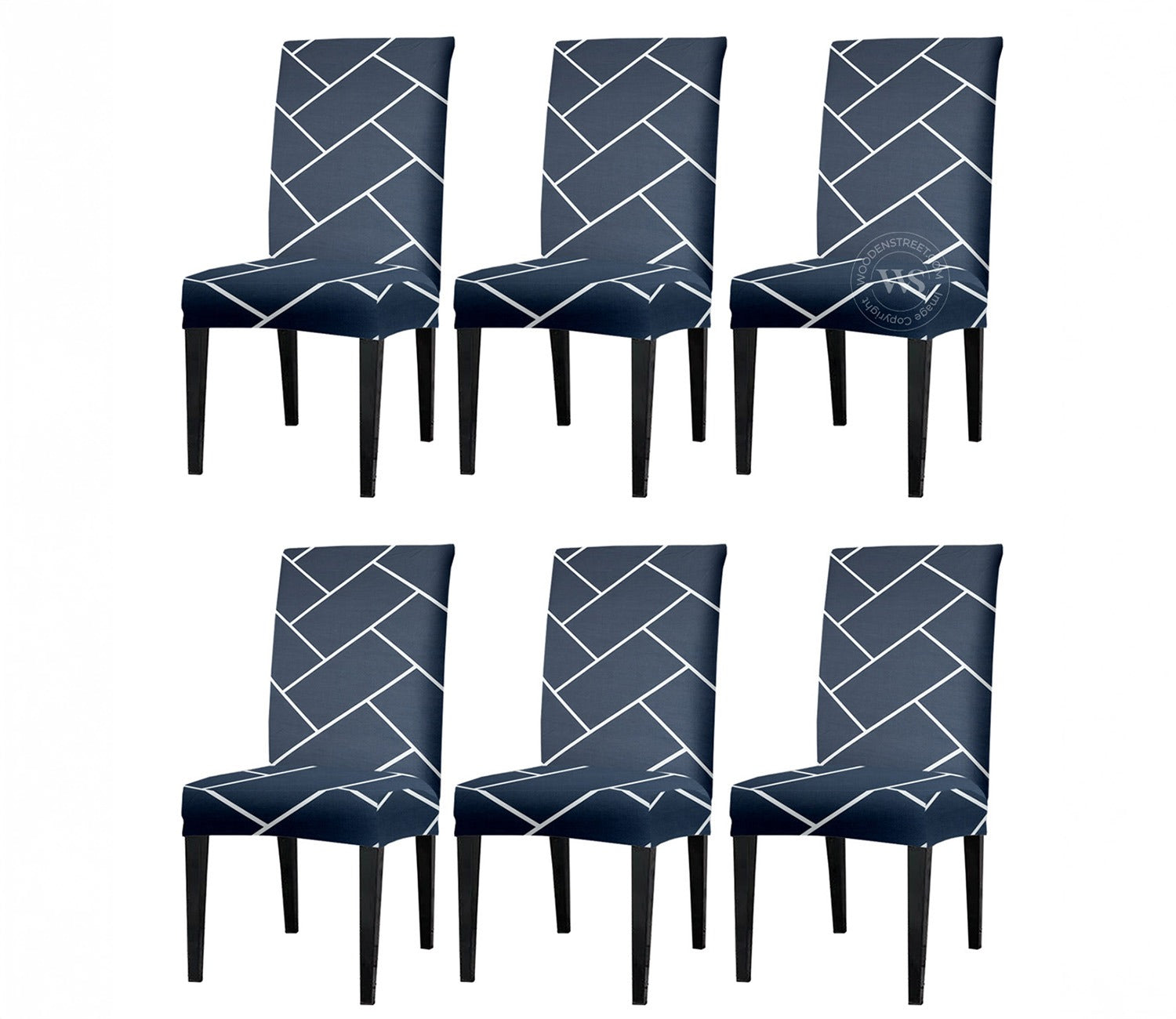 Looma Printed Polyester Spandex Chair Cover - Set of 6 (Indigo Blue)
