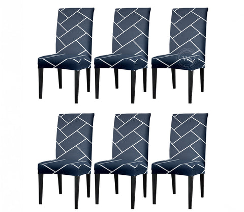Looma Printed Polyester Spandex Chair Cover - Set of 6 (Indigo Blue)