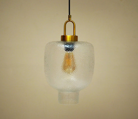Elision Textured Glass and Metal Hanging Light (Gold, M)
