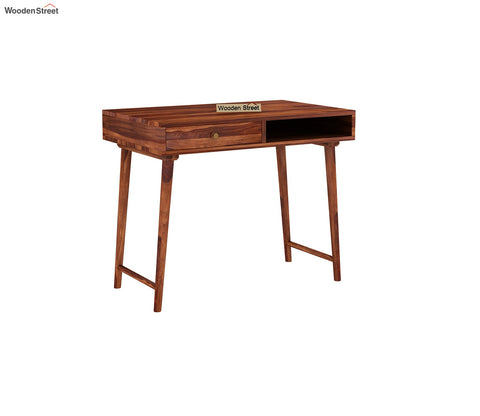 Lynton Study Table with Drawer and Open Storage (Honey Finish)