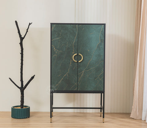 Orvion Modern Bar Cabinet with Textured Premium HDMMR Front (Marble Green)