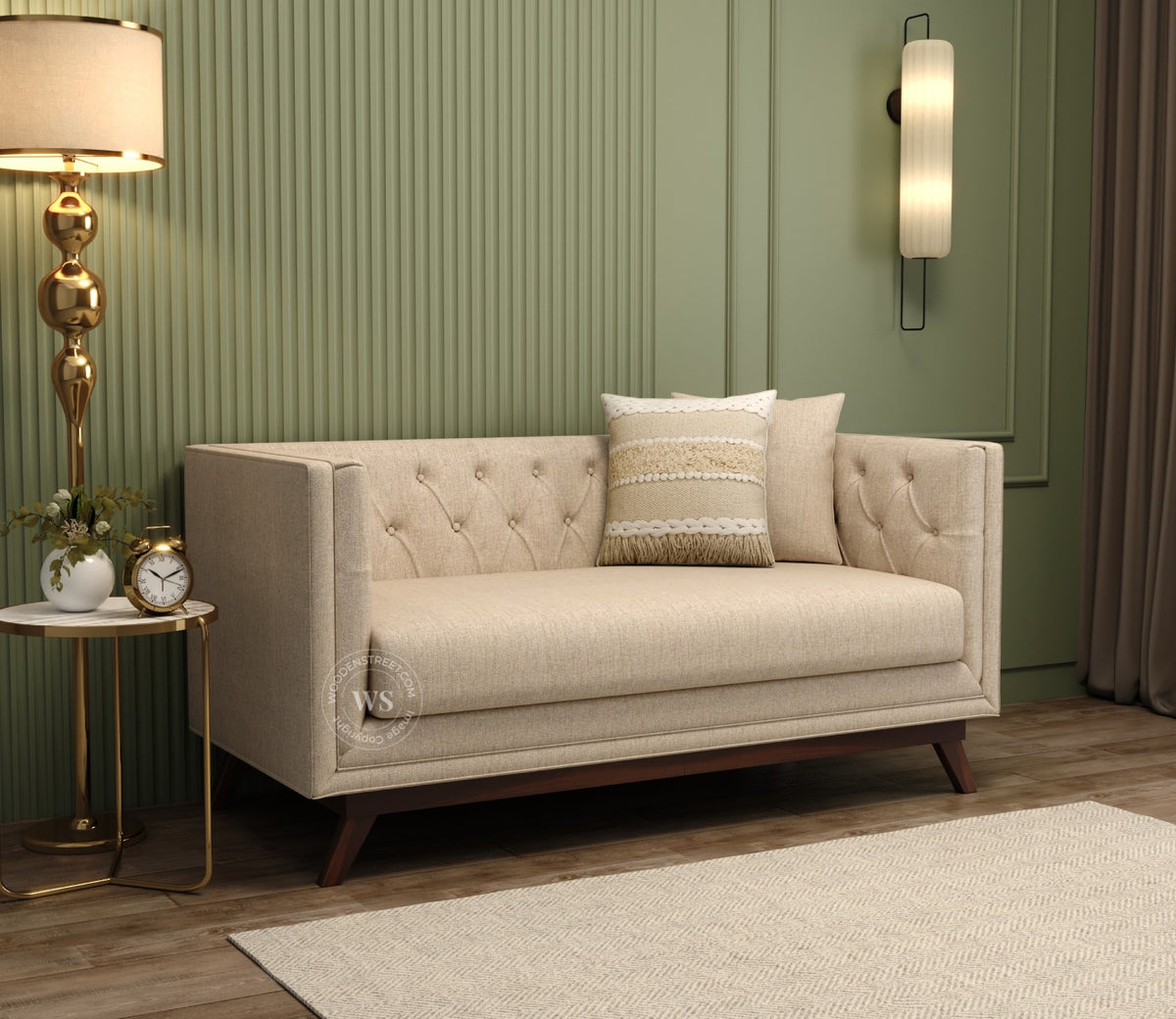 Berlin 2 Seater Sofa (Cotton, Jade Ivory)