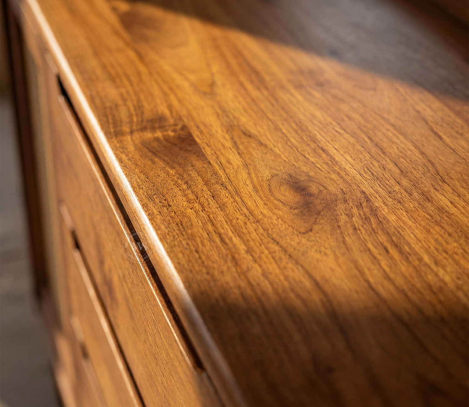 Ishana Mango Wood Designer Cabinet with Cane Detailing (Teak Finish)