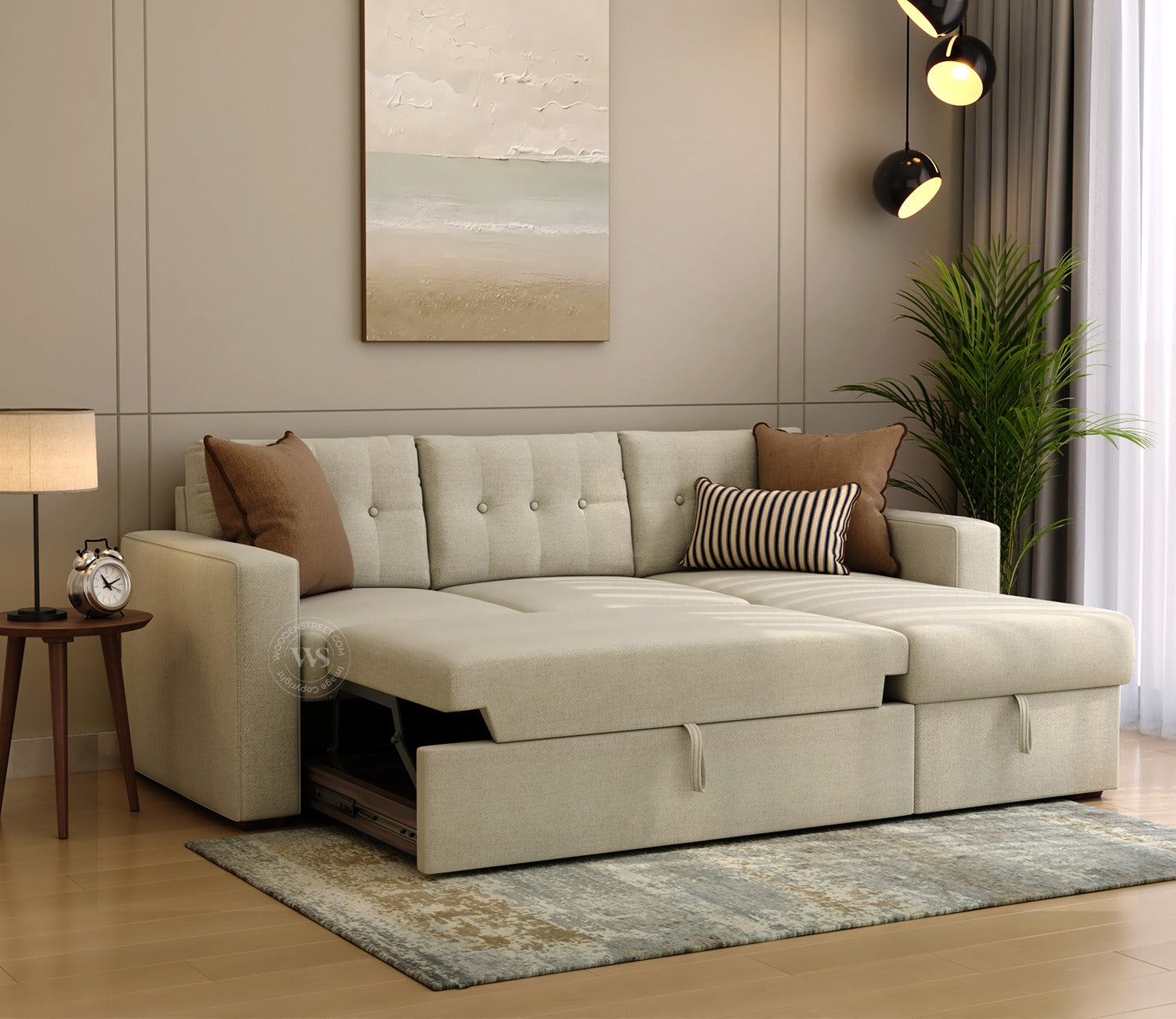 Alfonso Right Aligned Convertible Sofa Cum Bed (Cottage Ivory)
