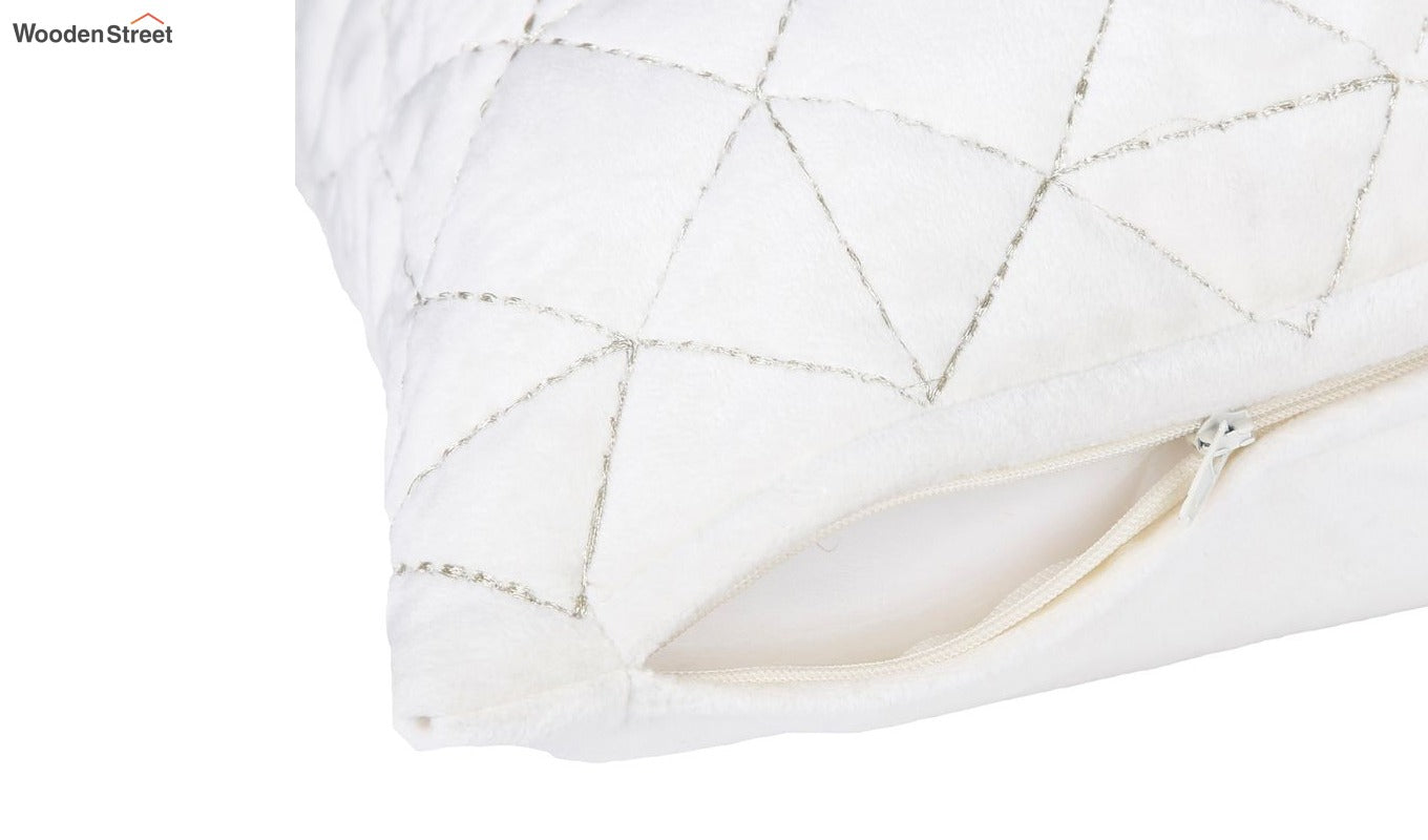 Velvet Quilted Cushion Cover - Set Of 1 (Ivory, 18 x 18 inch)