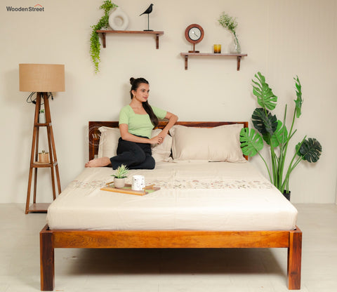 Brixton Sheesham Wood Bed Without Storage (Queen Size, Honey Finish)