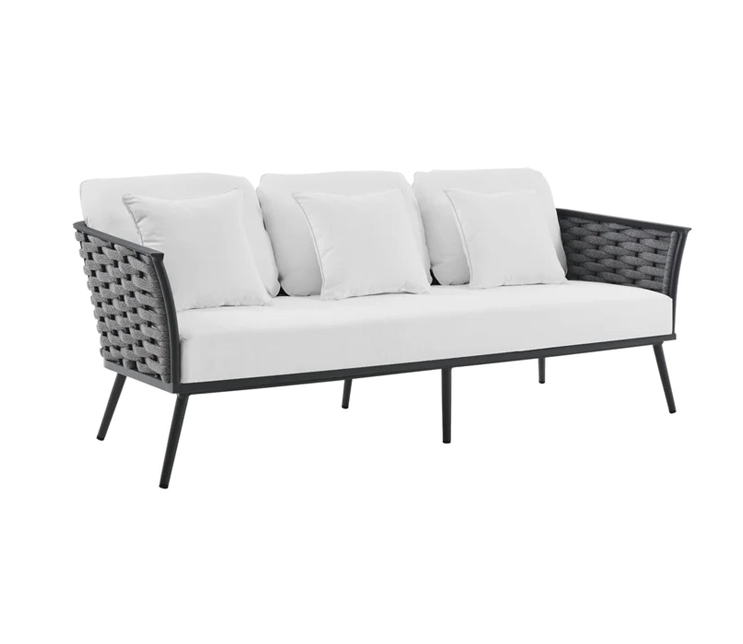 Grey Rope 6 Seater Sofa Set With Table And White Cushions
