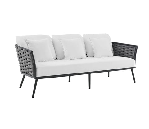 Grey Rope 6 Seater Sofa Set With Table And White Cushions