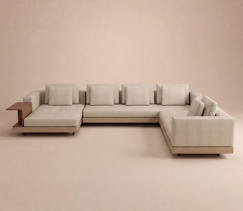 Matrix U-Shape Premium Sectional Fabric Sofa (Cottage Ivory)
