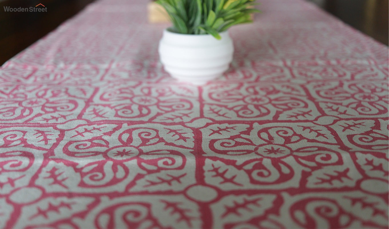 Vivid Garden Pink and White Hand Block Print Table Runner - 16 x 50