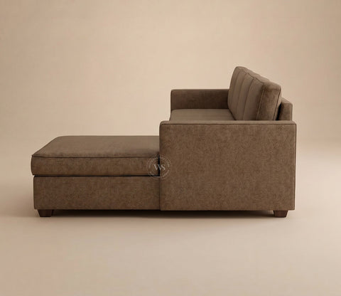 Albus L-Shape 5 Seater Right Aligned Sofa (Cotton, Sand Brown)