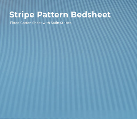 300 TC Pure Cotton Fitted King Size Bedsheet with Satin Stripe with 2 Pillow Covers (Blue)