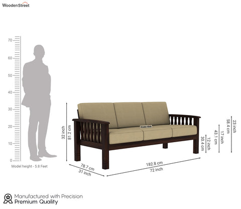 Olympia 3 Seater Wooden Sofa (Walnut Irish Cream)
