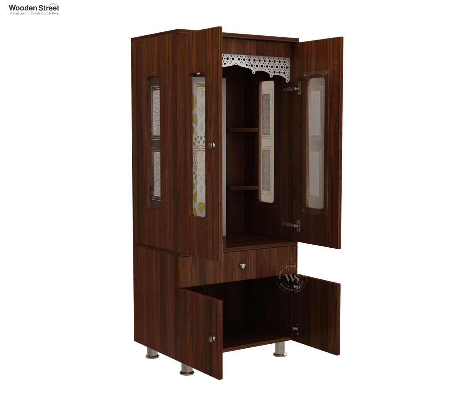 Atharv Engineered Wood Home Temple With Inbuilt LED Light System (Exotic Teak)